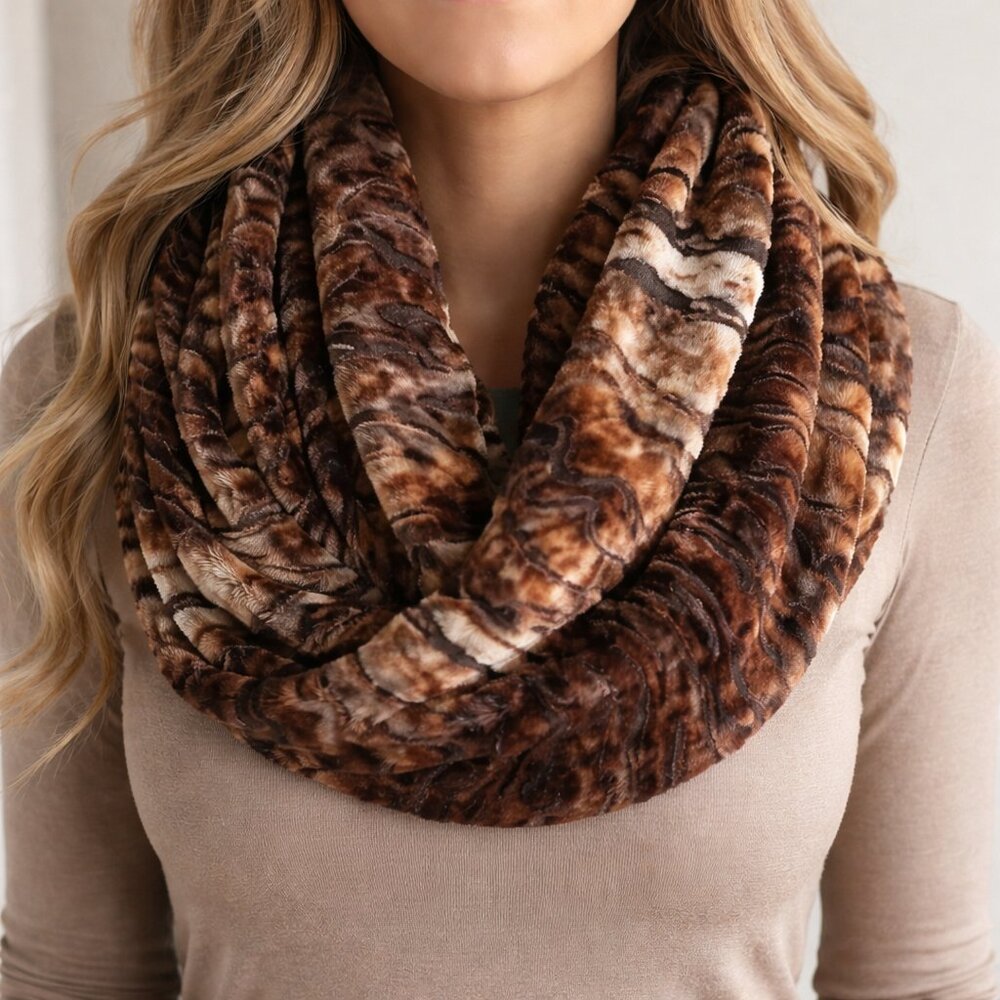 Animal Print endless scarf wrap Brown Teal